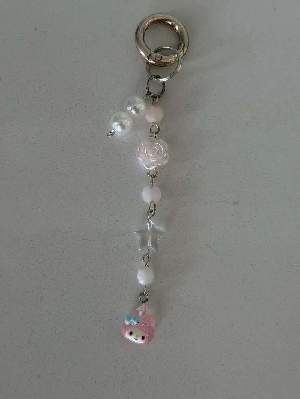 My Melody Handmade Beaded Charm Keychain with Floral and Star Beads